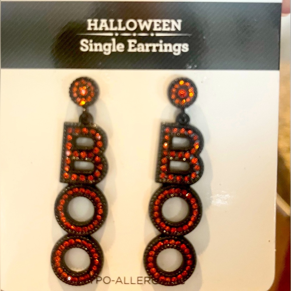 Halloween 'Boo' Earrings - Black and Orange